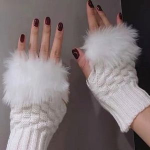 Beautiful Warn Fingerless Faux Fur Winter Gloves Short.